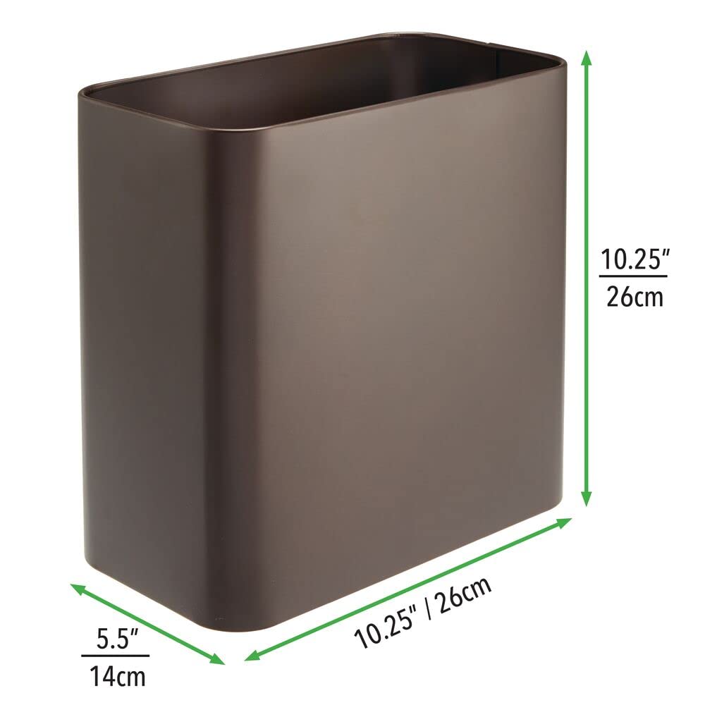 mDesign Small Metal 2.4 Gallon/9 Liter Trash Can Wastebasket Garbage Bin for Bathroom, Slim Rubbish Waste Bin Trashcans for Master/Guest Bath, Mirri Collection, Bronze