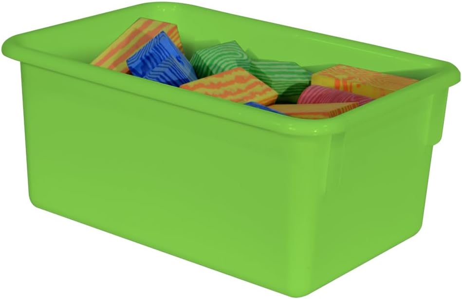 Wood Designs Cubby Storage Bin, Heavy Duty Plastic Containers for Kids Lime Green Cubby Tray Set of 12
