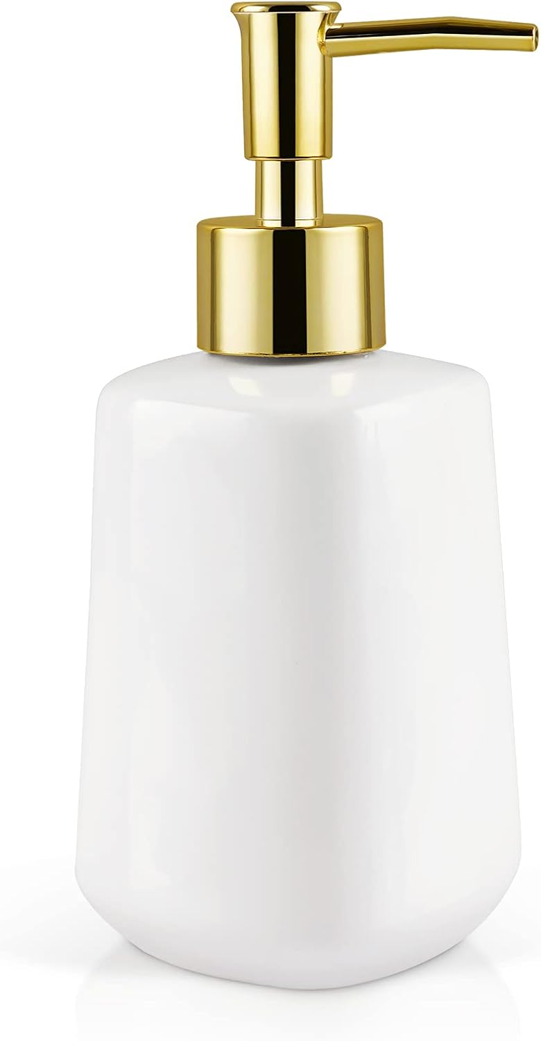 Natheeph Dish Soap Dispenser, Hand Soap Dispenser Ceramic Bottle, Refillable Liquid Great for Kitchen Dish Soap, Hand Soap, Essential Oil & Lotion (Bright White)