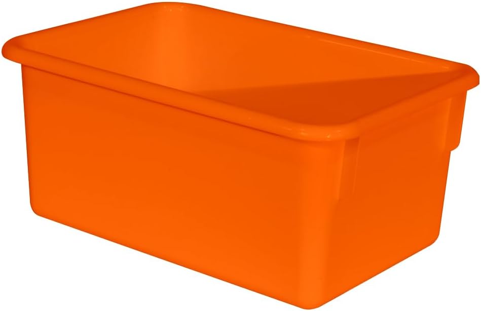 Wood Designs Cubby Storage Bin, Heavy Duty Plastic Containers for Kids Orange Cubby Tray Set of 10