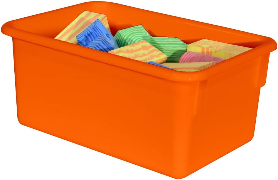 Wood Designs Cubby Storage Bin, Heavy Duty Plastic Containers for Kids Orange Cubby Tray Set of 30