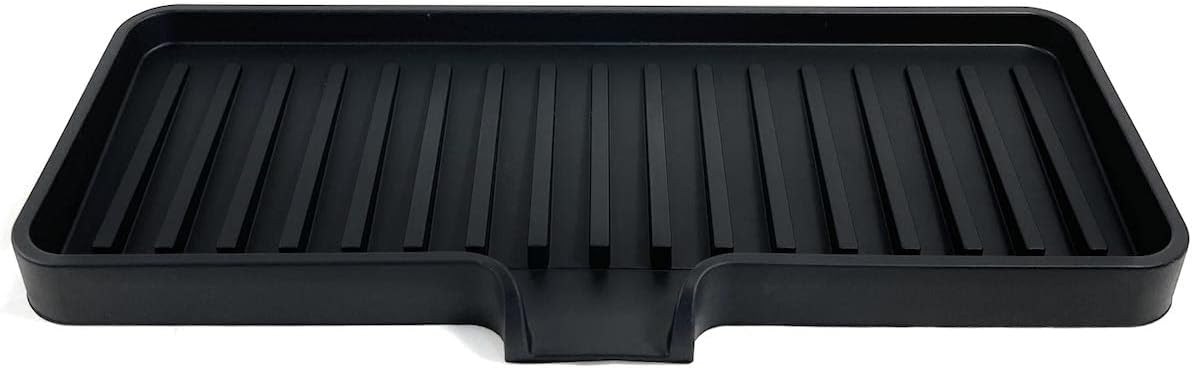Happitasa Silicone Soap Dish Tray and Sponge Holder with Drain Chute | Bathroom and Kitchen Sink Organizer Caddy (Black, 9"x3.5", 5.6 Ounces)