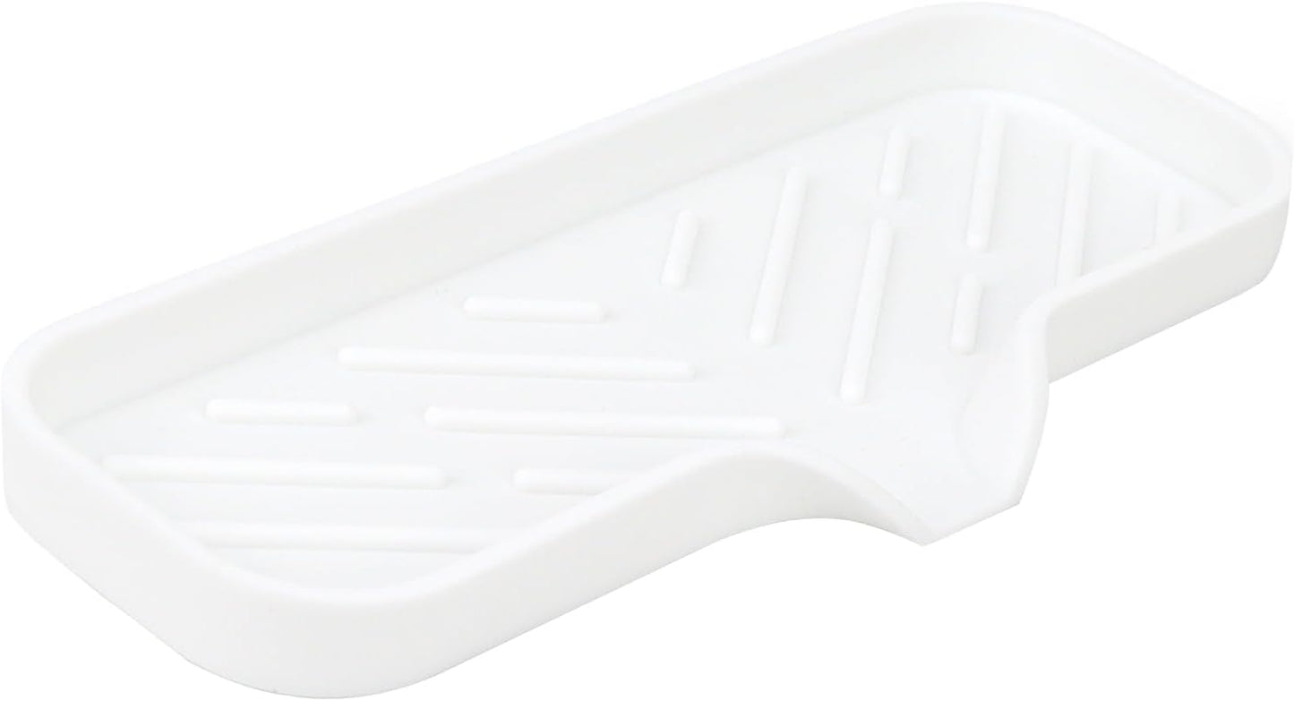 Silicone Bathroom Soap Dishes, Sponge Holder for Kitchen Sink, Shower Soap Holder with Drain, Soap Dispenser Tray, Soap Dish for Bottle, Cup, Sink or Counter Organizer - White 9" x 3.15"