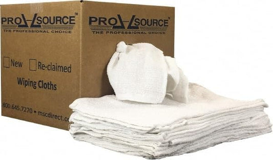 PRO SOURCE Low-Lint Virgin White 100% Cotton Terry Cloth Bar Mop Shop Towels, Absorbent & Washable: 16" x 19" with Hemmed Edges, 10 lb Box