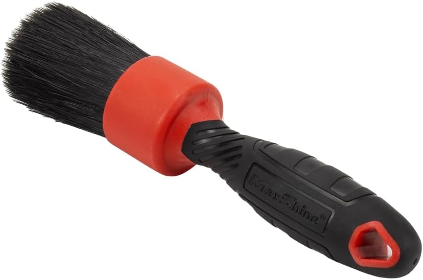 Maxshine Stubby Boar Hair Detailing Brush - Premium Detail Brush with 100% Natural Boar Hair Mixed Fiber for Auto Detailing, Wheels, Engine, Interior, Air Vents Cleaning - Bestselling Tool - Red