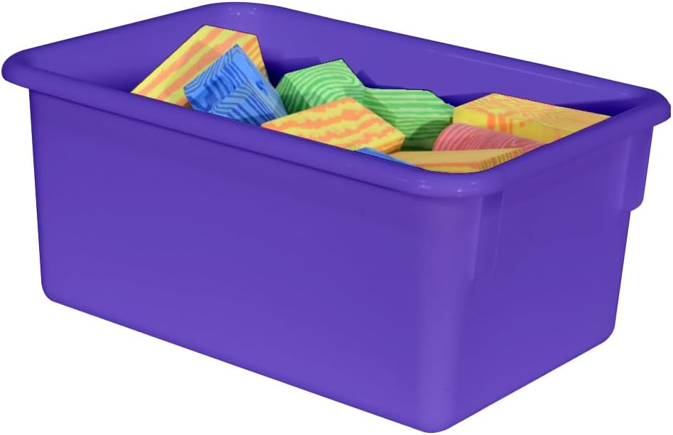 Wood Designs Cubby Storage Bin, Heavy Duty Plastic Containers for Kids Purple Cubby Tray Set of 12