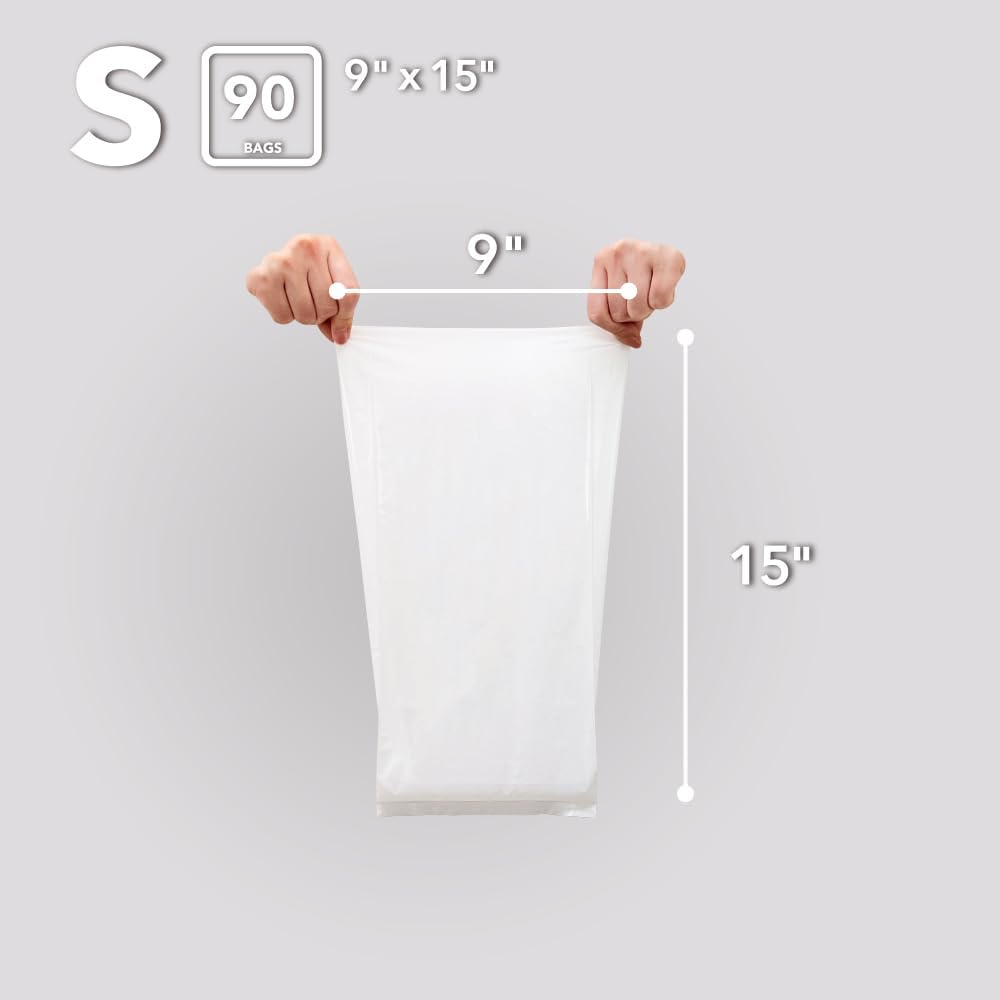 BOS Odor-Sealing Kitchen, Home & Food Small Trash Bags for Waste- Disposable Bags - Scent & Smell Free (90 Bags) [Size S, Color White] ★Brand-new packaging!
