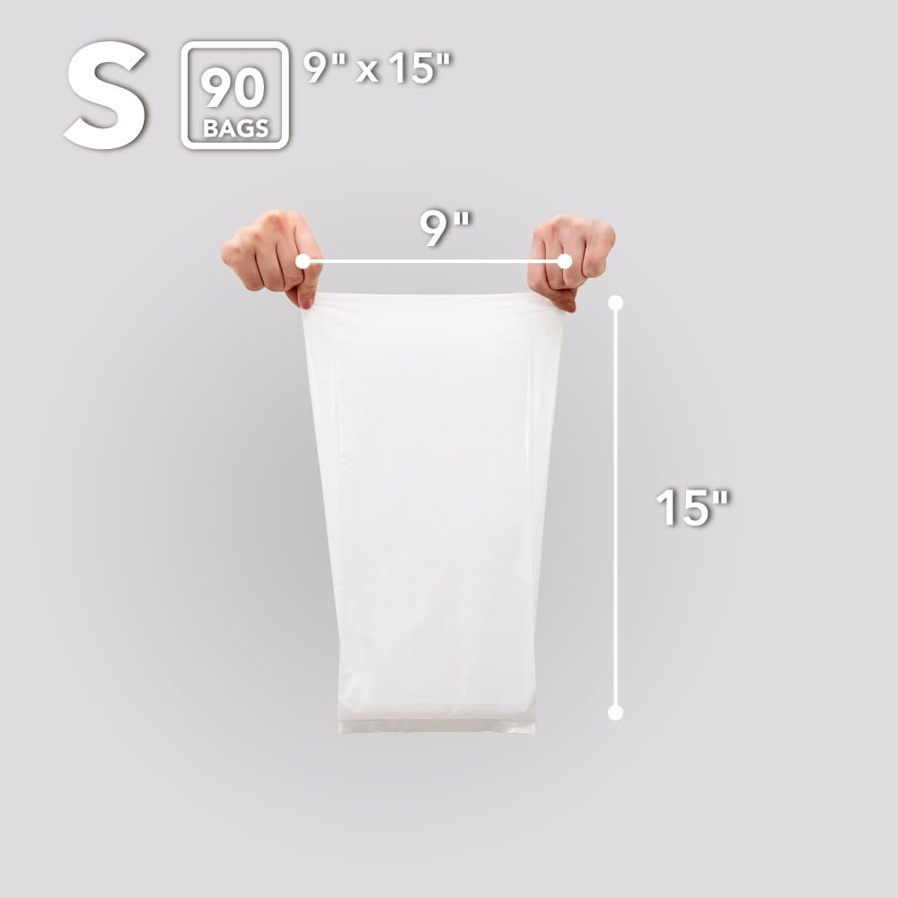 BOS Odor-Sealing Kitchen, Home & Food Small Trash Bags for Waste- Disposable Bags - Scent & Smell Free [Size S, Color White] (90 count, Pack of 2) (180 Bags)★Brand-new packaging!