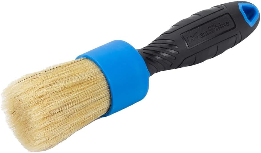 Maxshine Universal Blue 100% Boar's Hair or Mixed Bristle Stubby Detailing Brush – Premium Detail Brush for Interior & Exterior – Ideal for Wheels, Engines, Air Vents & Trim Cleaning