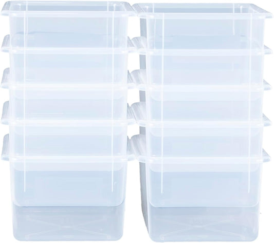 Wood Designs Cubby Storage Bin, Heavy Duty Plastic Containers for Kids Translucent Clear Cubby Tray Set of 10