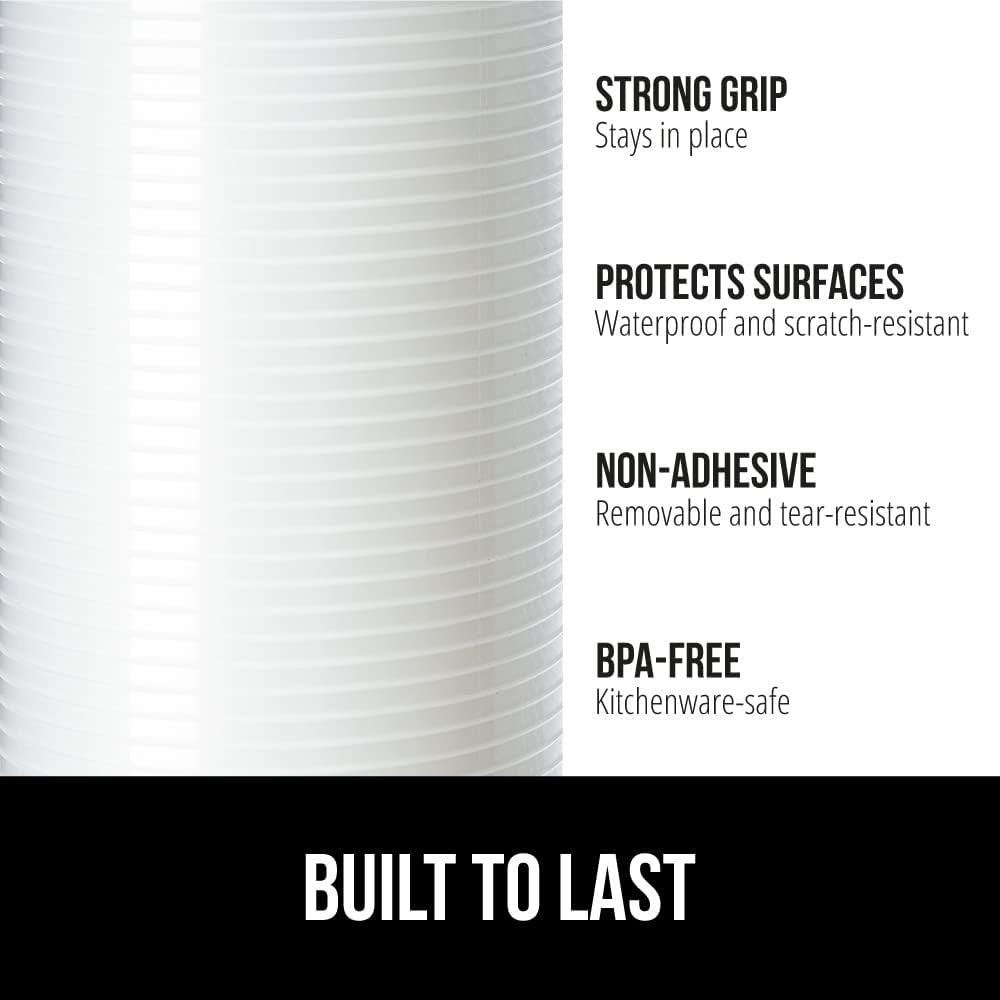 GORILLA GRIP DuraGuard Shelf Liner, Non-Adhesive Cabinet Liners for Kitchen Drawers, Shelves, Refrigerator, Pantry Storage, Bathroom Closet, Durable Waterproof BPA Free Ribbed Plastic, 17.5x10 Clear
