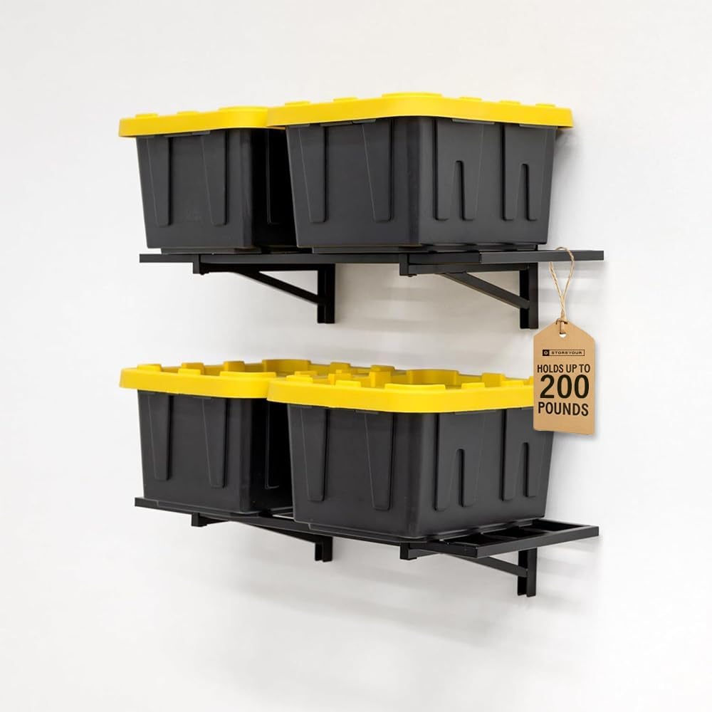 StoreYourBoard 2-Pack Heavy Duty Wall Shelves – Wall-Mounted Garage Storage Shelving and Organization for Sheds, Closets, or Utility Rooms – Holds 200 lbs, 1ft x 2ft, Black