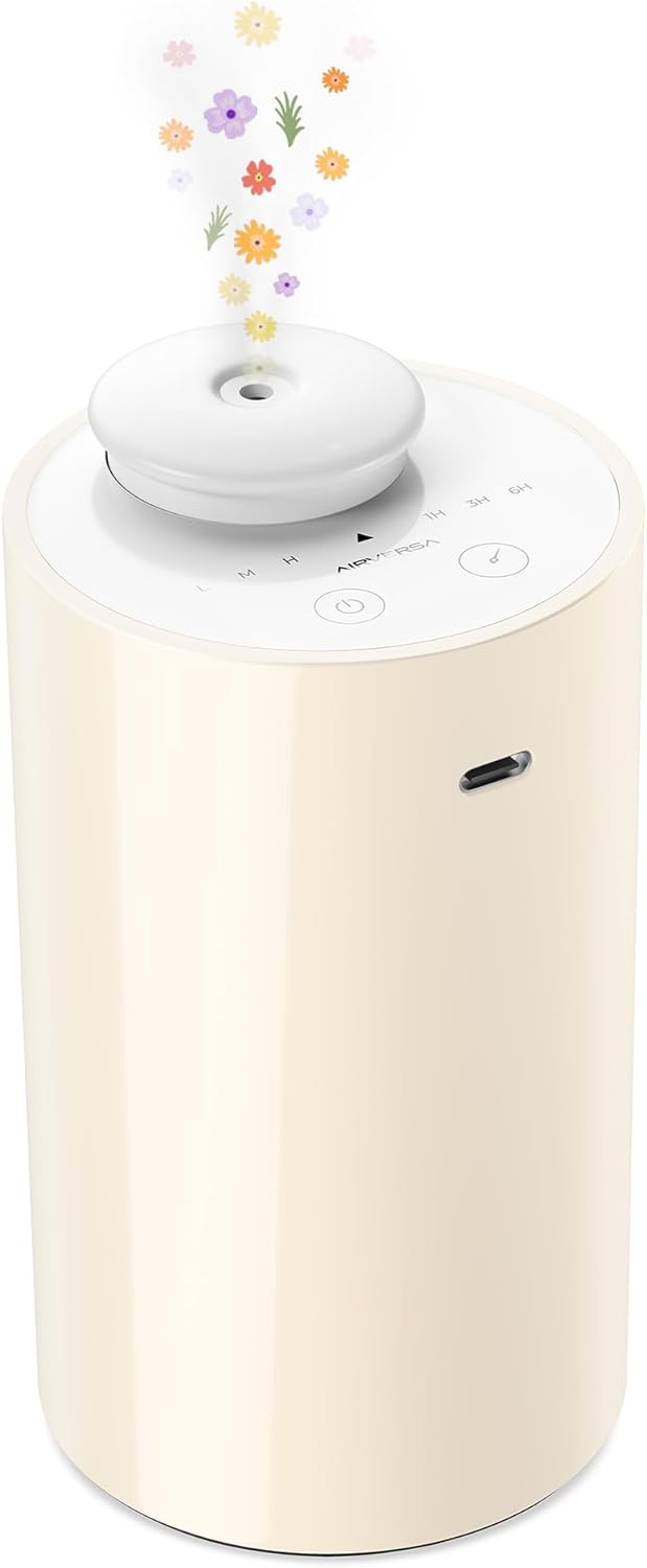 Airversa Waterless Diffuser for Essential Oil, Battery Operated Nebulizer, 0.7 Fl.Oz./ 20mL Capacity, Mini Scent Air Machine, 3 Countdown Timers & Mist Levels for Home, Room, Car, Office - AN6 Yogurt