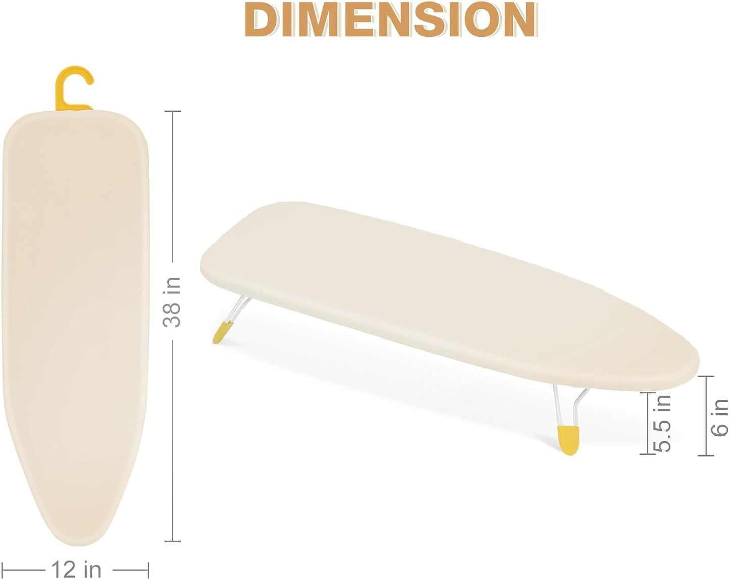 APEXCHASER Tabletop Ironing Board, Folding Legs Iron Board with Mesh Metal Base,Space Saving Portable Small Ironing Board with Non-Slip Feet,12x38 Yellow