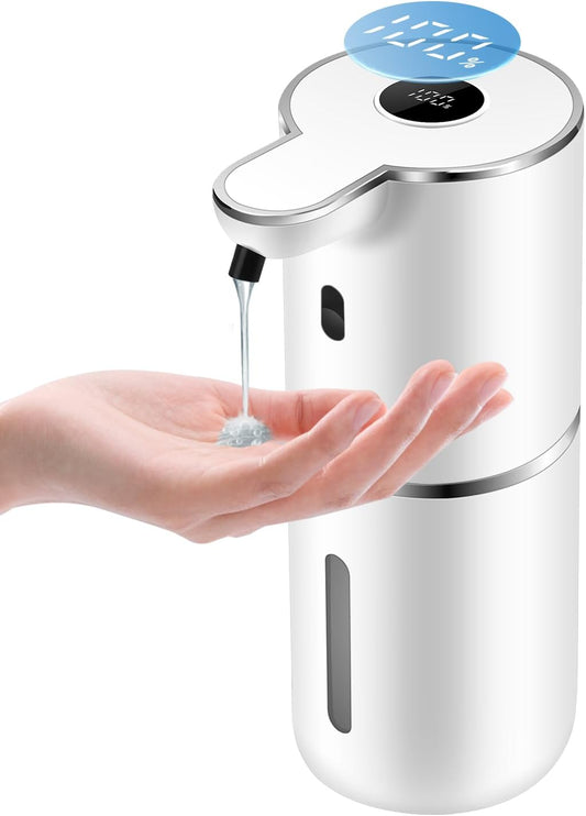 Automatic Liquid Soap Dispenser 12.8oz, Rechargeable & 6 Levels Soap Adjustable with Digital Display, Wall Mount, Waterproof, Touchless Hand/Dish Soap Dispenser for Kitchen, Bathroom, Hotel