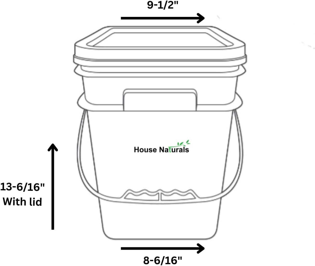 House Naturals 4 Gallon Square Food Grade Bucket Pail with Plastic Handles and Lid (Pack of 3) Made in USA containers (Green)