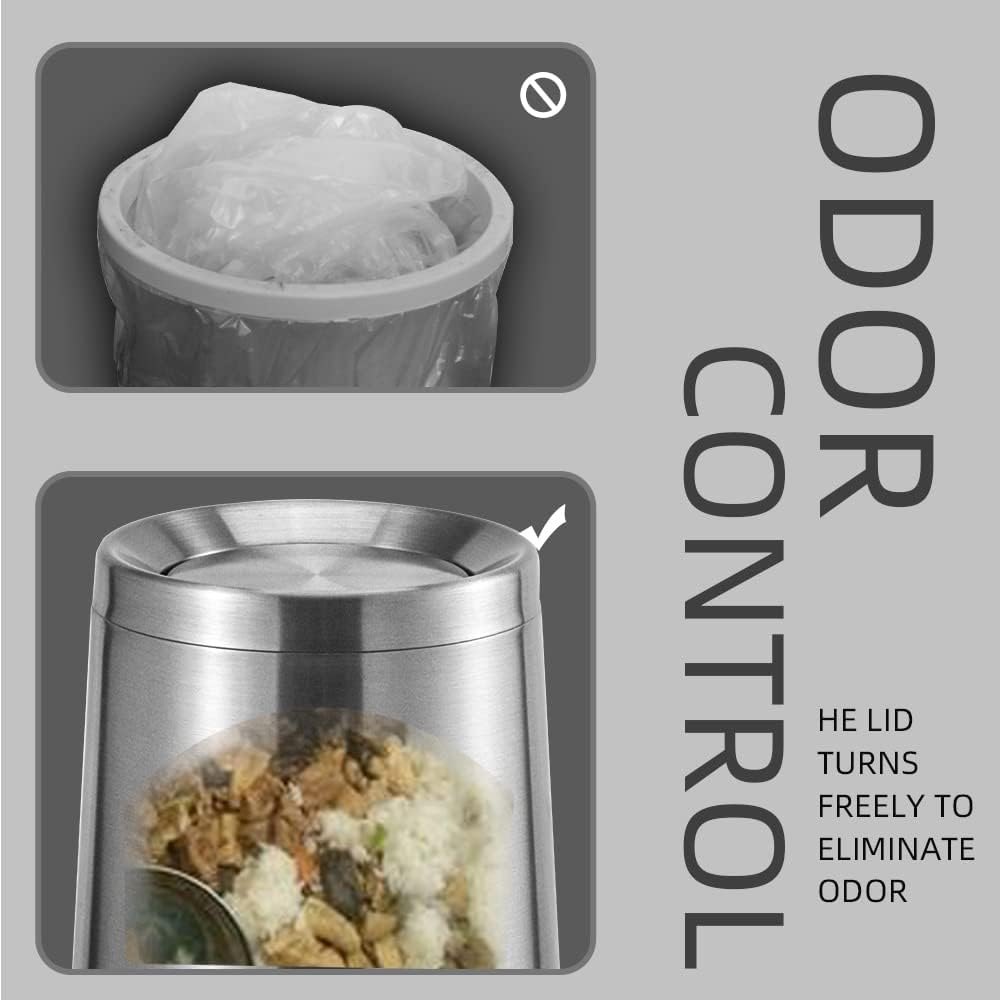 Household Swing Bathroom Trash Can，Brushed Stainless Steel，10 L/3 Gallen，Garbage Can with Flipping Lid， for Indoor or Commercial Use, Kitchen,Modern，Living Room,Bedroom