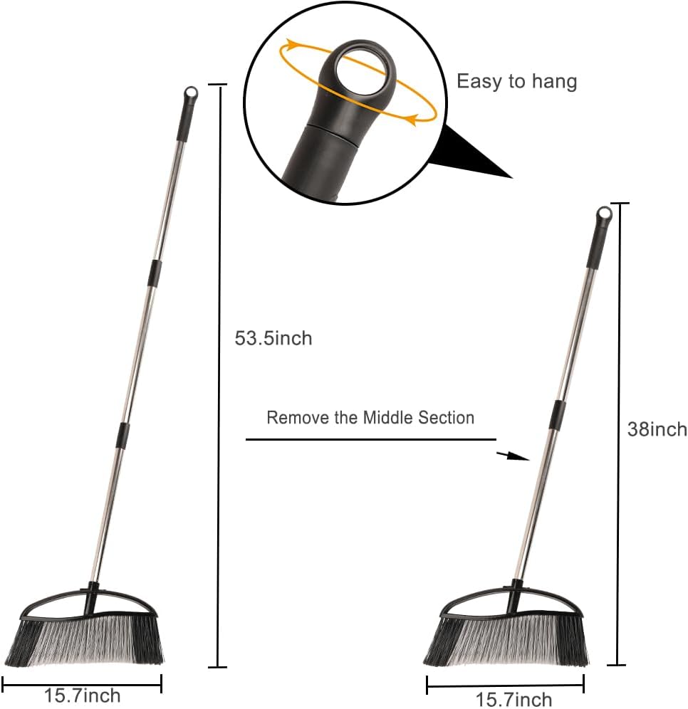 Heavy Duty Outdoor Broom - 15.7'' Wide, Long Handle, Angle Broom with Stiff Bristles for Patio, Garden, Garage, Yard (Black)