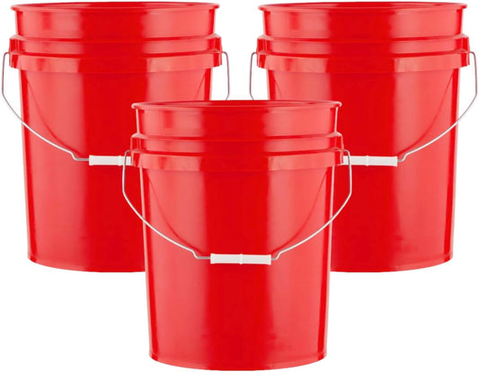 House Naturals 5 Gallon Premium HPDE Plastic Bucket - Made in USA Food Grade Storage Container, BPA Free All Purpose Pail (3, Red)