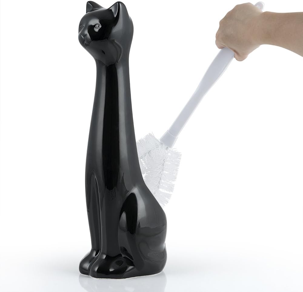 Allure Home Creation Black Cat 2-Piece Toilet Brush Holder and Brush Set