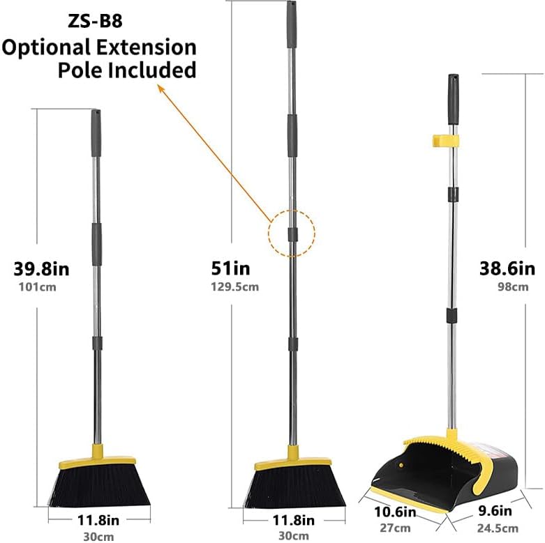 2-Pack is More economical，Upgraded Broom and Dustpan， with 52" Long Handle, Dustpan Teeth with self-Cleaning Function, Indoor and Outdoor Sweeping, Perfect for Home Office
