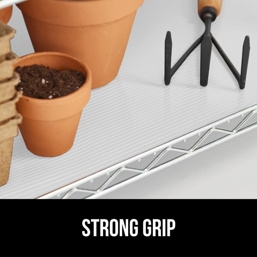 GORILLA GRIP DuraGuard Shelf Liner, Non-Adhesive Cabinet Liners for Kitchen Drawers, Shelves, Refrigerator, Pantry Storage, Bathroom Closet, Durable Waterproof BPA Free Ribbed Plastic, 17.5x10 White