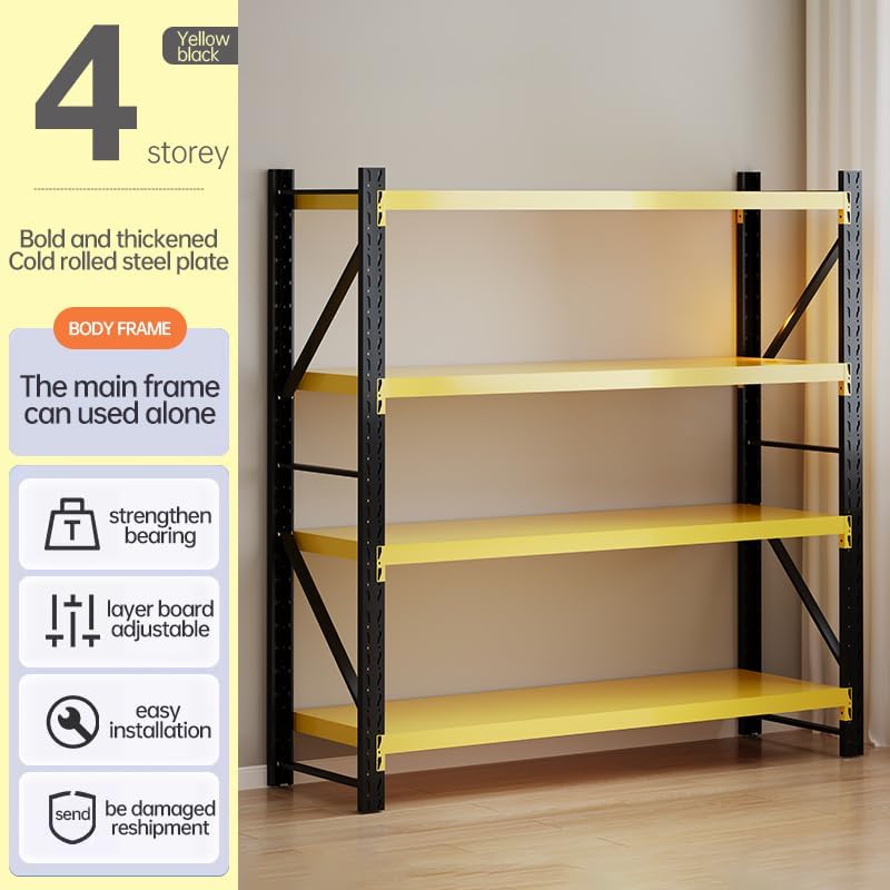 Storage Shelves Heavy Duty, Metal Garage Shelving Units, 4 Tier Storage Rack Shelf, Steel Industrial Shelving, Adjustable Standing Shelf for Basement/Warehouse Yellow and Black, W41.34*D19.69*H78.74