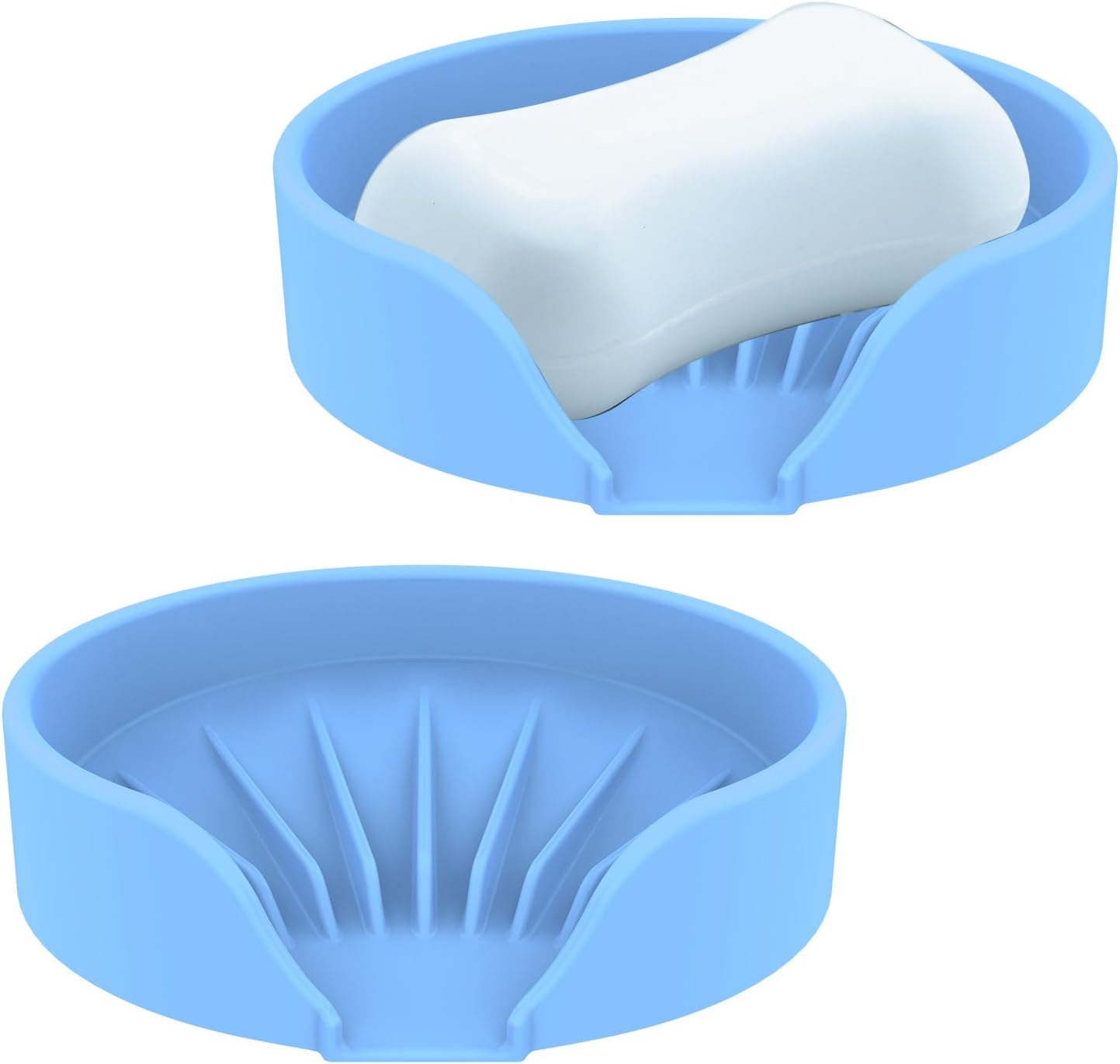 Self Draining Soap Dish, Silicone Suction Cup Soap Holder Tray Savers Container Sponge Holder for Bar Bathroom Shower Kitchen Sink, Can Extend Soap Life (2, Sky)