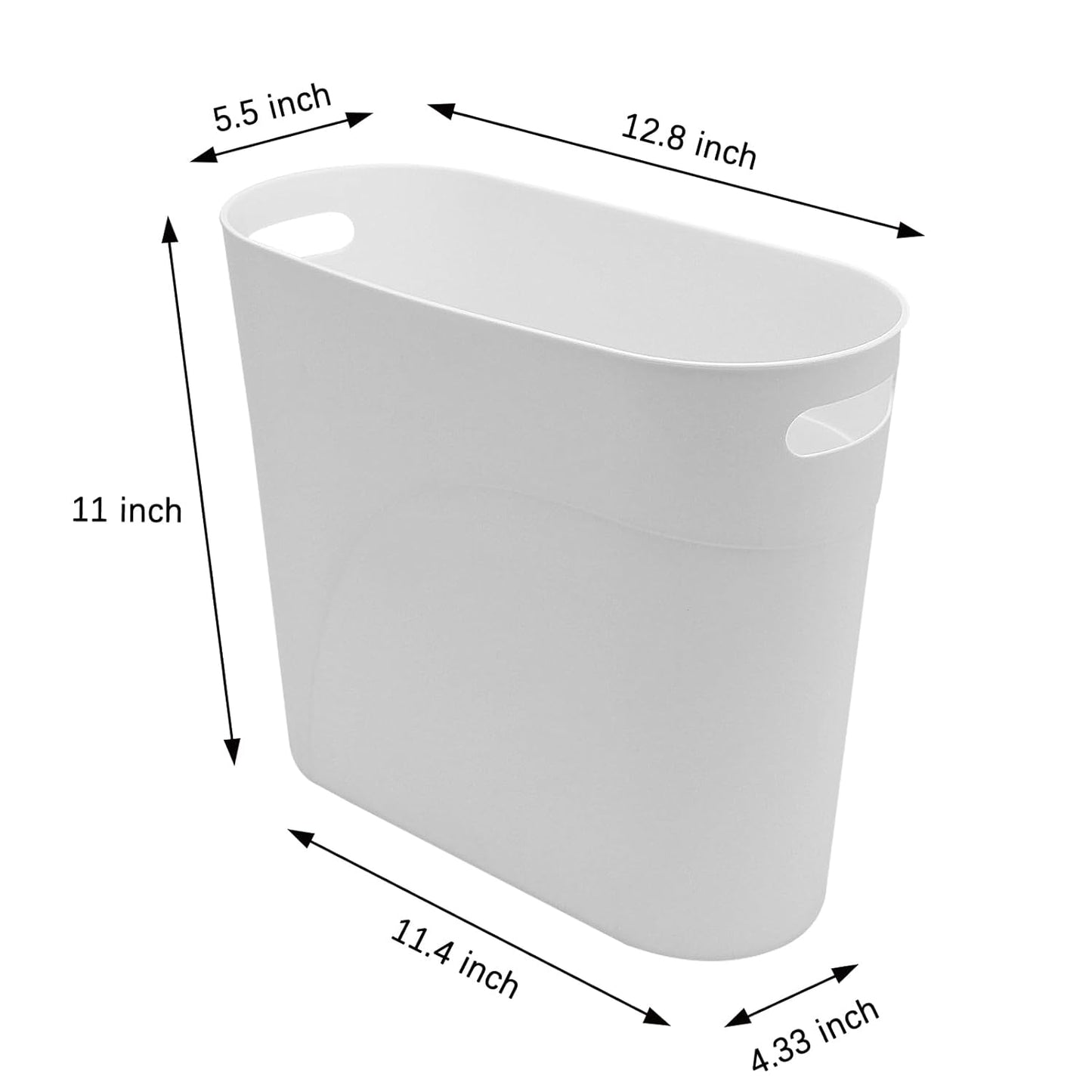 2 Pack 3.2 Gallon Plastic Trash Cans for Bathroom, Small Waste Bins with Handles, Compact Garbage Containers for Narrow Spaces, Recycle Wastebaskets for Office, Kitchen, Bedroom, Living Room (white)