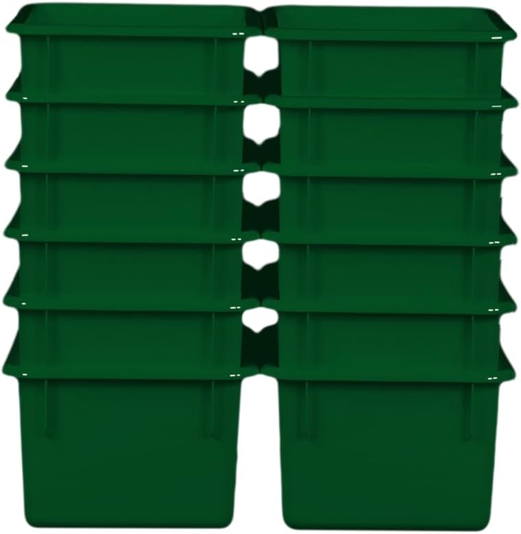 Wood Designs Cubby Storage Bin, Heavy Duty Plastic Containers for Kids Green Cubby Tray Set of 12