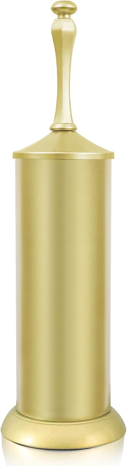 Gold Toilet Brush and Holder，Extra Long Handled Toilet Brush for Bathroom，Stainless Steel Heavy Duty Toilet Bowl Brush,Deep Cleaning Modern Toilet Cleaner Brush -Space Saving, Covered Brush, Durable