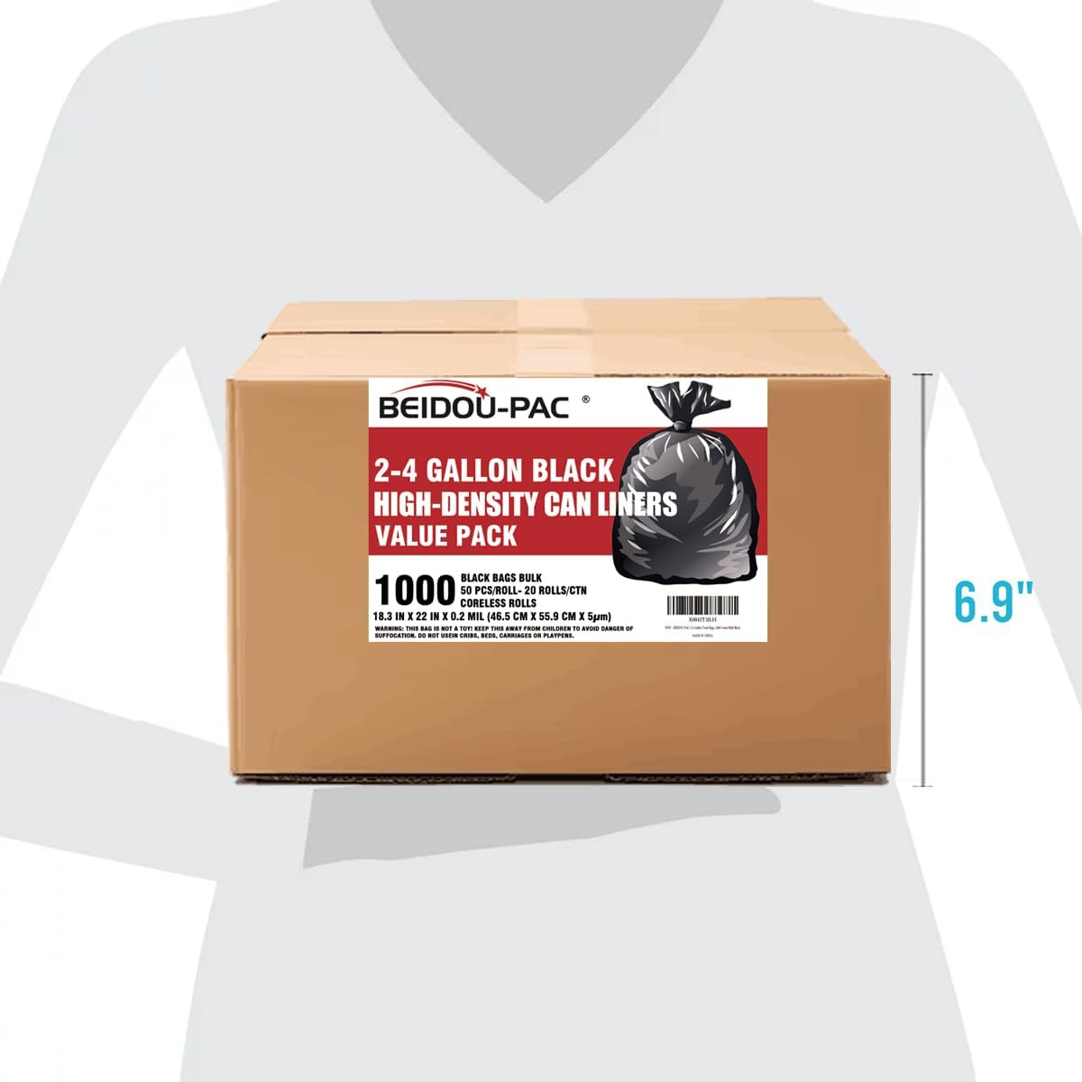 2-4 Gallon Trash Bags, 1000 Count Bulk Value Pack, Black Garbage bags, Small Trash Can Bin Liners for Bathroom, Office, Industrial, Commercial, Janitorial, Municipal, Recycling