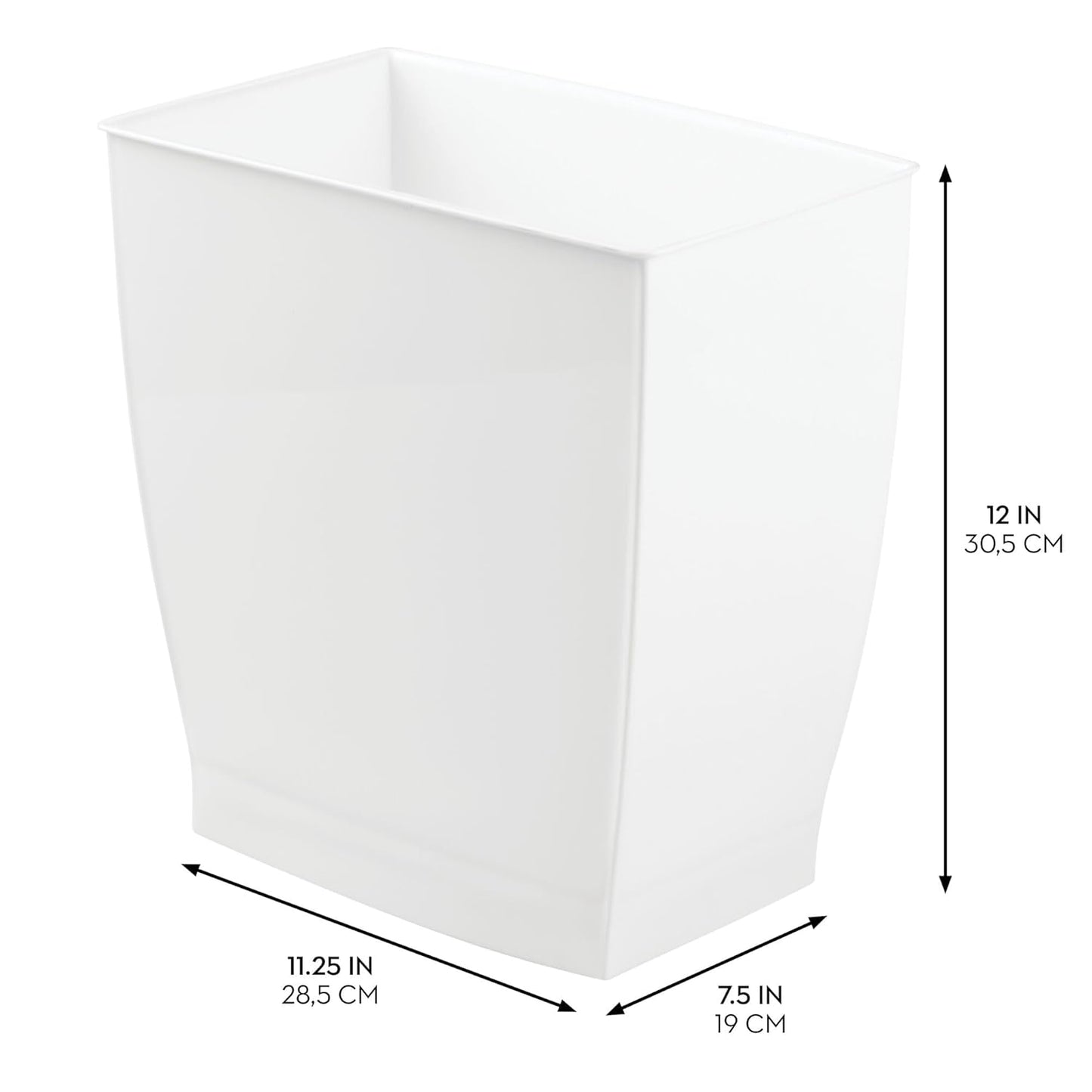 iDesign Small Rectangular Bathroom Trash Cans - Set of 2 - White - Made in USA