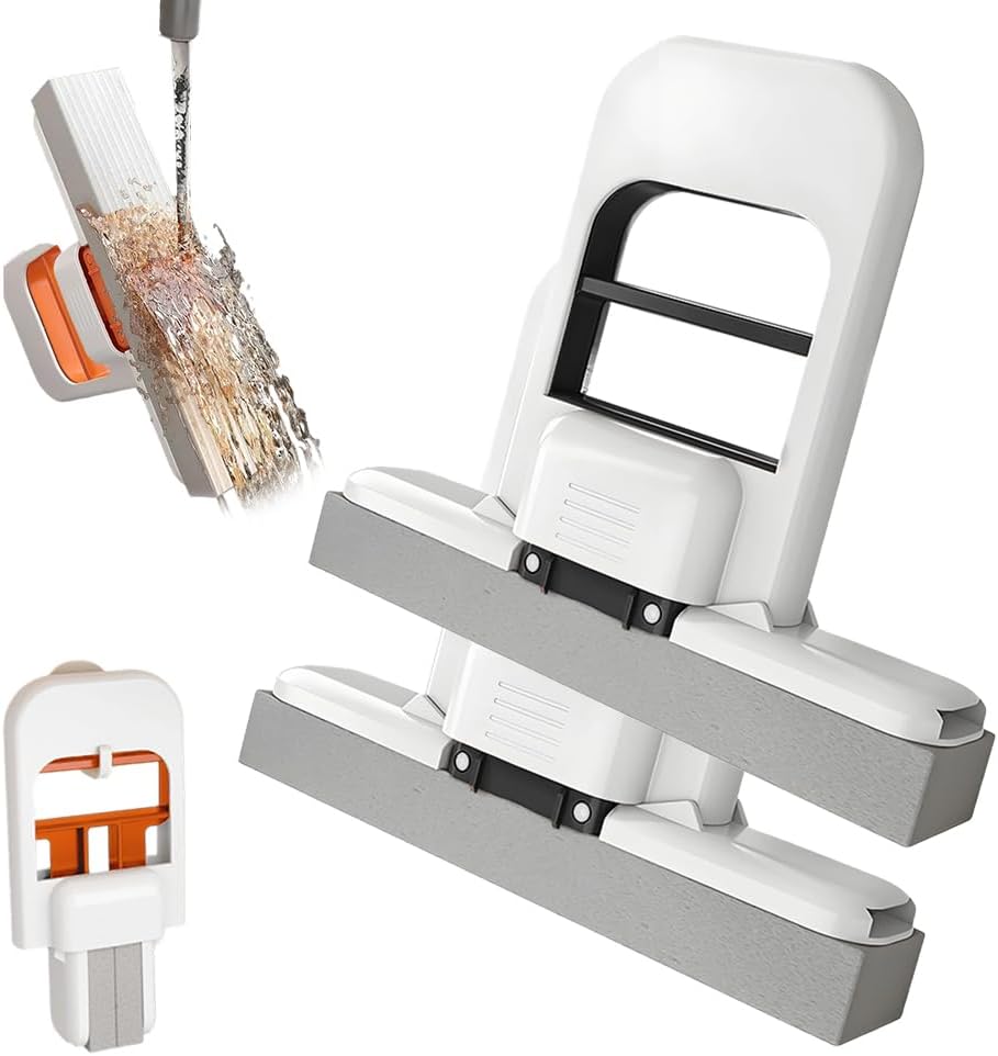 Mini Foldable Desktop Mop, Wet and Dry Portable Cleaning Sponge Mop,Self Squeezing Mini Sponge Mop with One Replaceable Head,for Small Spaces,Bathroom,Kitchen,Glass (Black/2pcs)