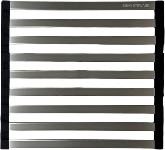 Foldable Dish Drying Rack, Over The Sink Dish Drying Rack ，Dish Drying mat，Dish Drying mats for Kitchen Counter，Stainless Steel Multifunctional mat(16.54×12.8in)