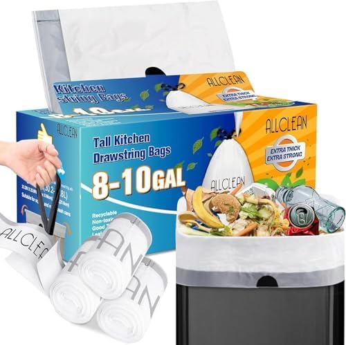 Trash Bags 10 Gallon Medium Kitchen Drawstring Bathroom Garbage Bags, Fit 8-10 Gal Bins,Extra Strong&Leak-Proof,Unscented&Recyclable Trash Can Liners for Bathroom Home Office Garden Lawn