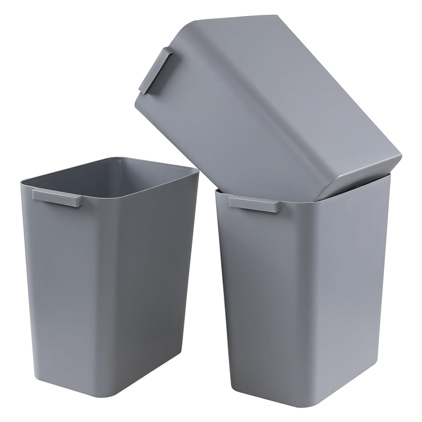 Zopnny Plastic Trash Can Wastebasket, Waste Bin, 4.5 Gallon, 3 Pack, Grey