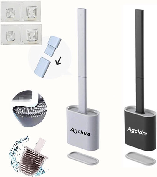 Toilet Brush with Holder Silicone Toilet Brush and Cleaning Brush for Household Bathroom Toliet Brush Set (Black,Gray)