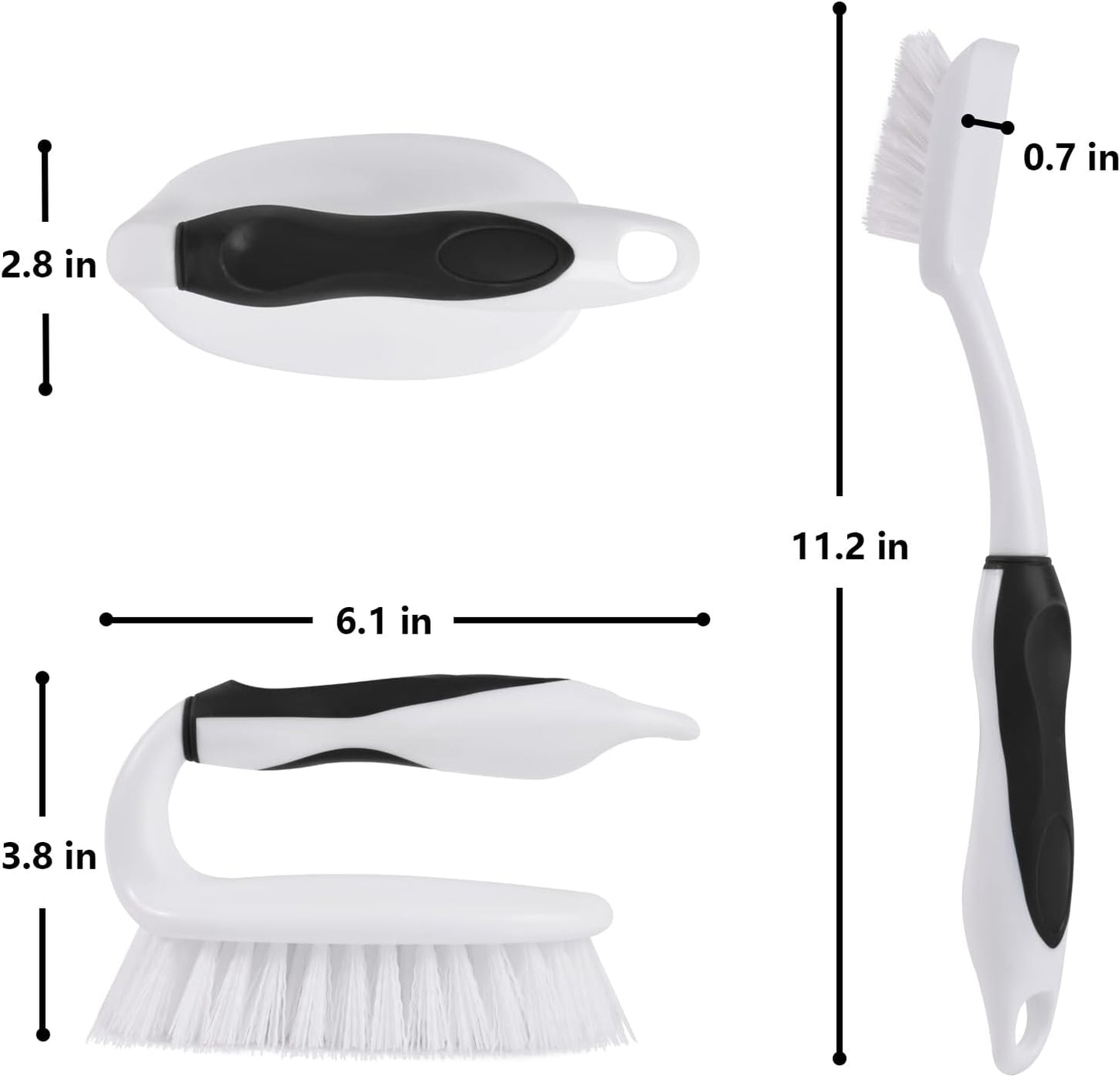 Scrub Brush Set, 4 Pack Deep Cleaning Brush Kit - 2 Scrub Brush, 2 Tile & Grout Brush with Built-in Scraper, Household Commercial Scrubber for Floor, Shower, Pool Wall, Tub (Black)