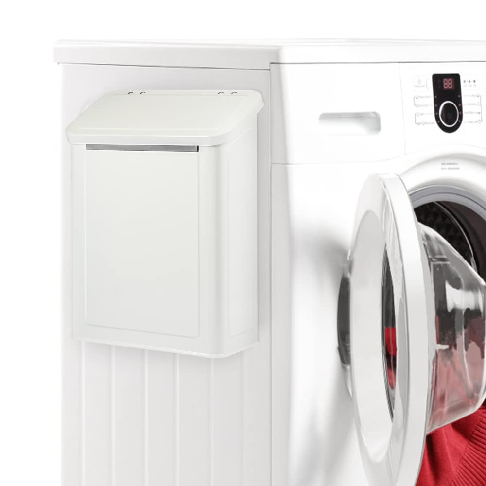 Picowe Magnetic Laundry Storage, Large Metal Lint Holder Bin with Lid for Laundry Room, Space-Saving Trash Container Hanging on Dryer, Washer or Wall Mount Trash Bin (White)