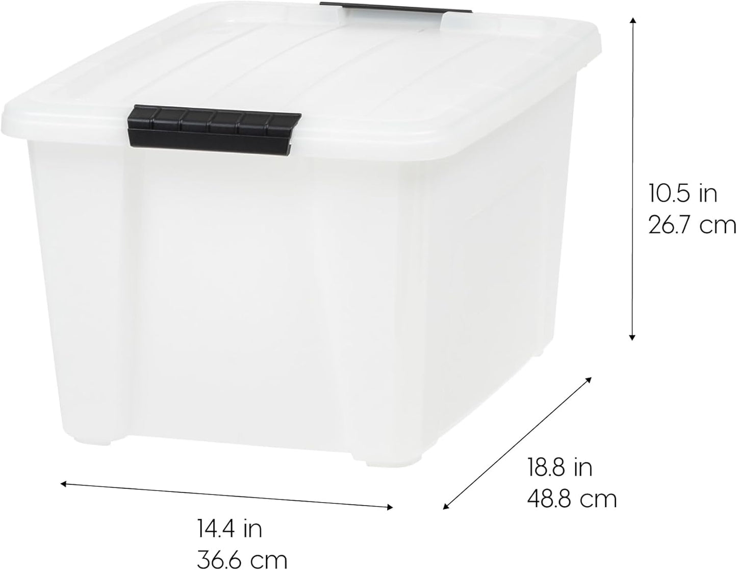 IRIS USA 33 Qt Stackable Plastic Storage Bins with Lids, 8 Pack - BPA-Free, Made in USA - Discreet Organizing Solution, Latches, Durable Nestable Containers, Secure Pull Handle - Pearl