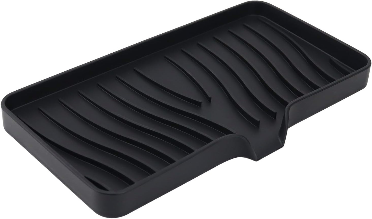 YASMEN Silicone Bathroom Soap Dishes, Sink Sponge Holder for Kitchen, Rubber Soap Dish with Drain, Shower Soap Sponge Tray, Sink or Counter Organizer, for Bar Soap, Bottle, Dish Soap Dispenser-Black