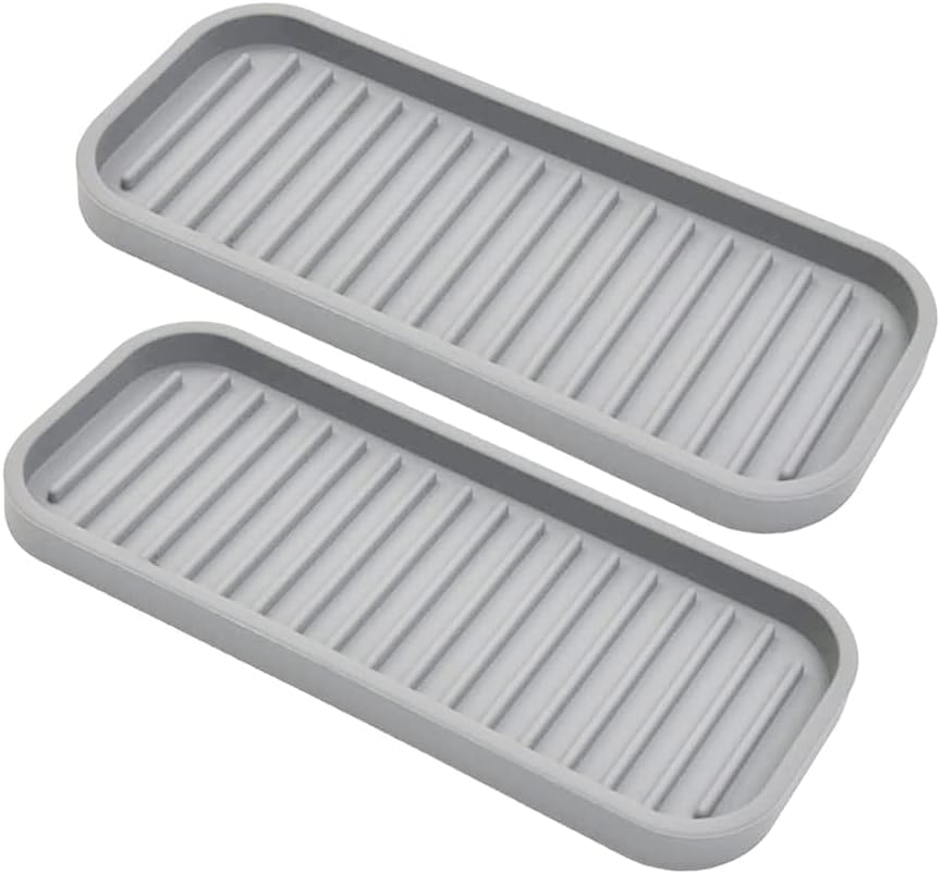 Silicone Sponge Holder 2 Pack, Dish Soap Holder for Kitchen Counter, Waterproof Sponge Soap Tray for Kitchen Sink Bathroom, Multipurpose Sink Caddy Organizer for Soap Dispenser Light Grey