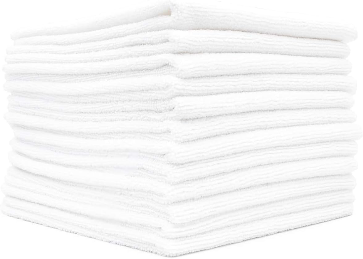 The Rag Company - All-Purpose Microfiber Terry Cleaning Towels - Commercial Grade, Highly Absorbent, Lint-Free, Streak-Free, Kitchens, Bathrooms, Offices, 300gsm, 12in x 12in, White (12-Pack)