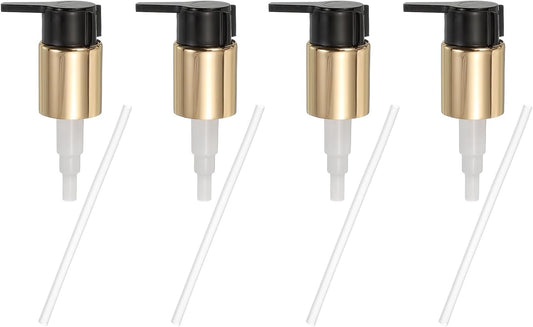 uxcell 4 Pcs Soap Dispenser Pump Heads, Hand Soap Dispensers Top Pumps Replacement Clip-on Pumphead for Standard 24/410 Neck Size Bathroom Lotion Shampoo Bottle, Gold Black
