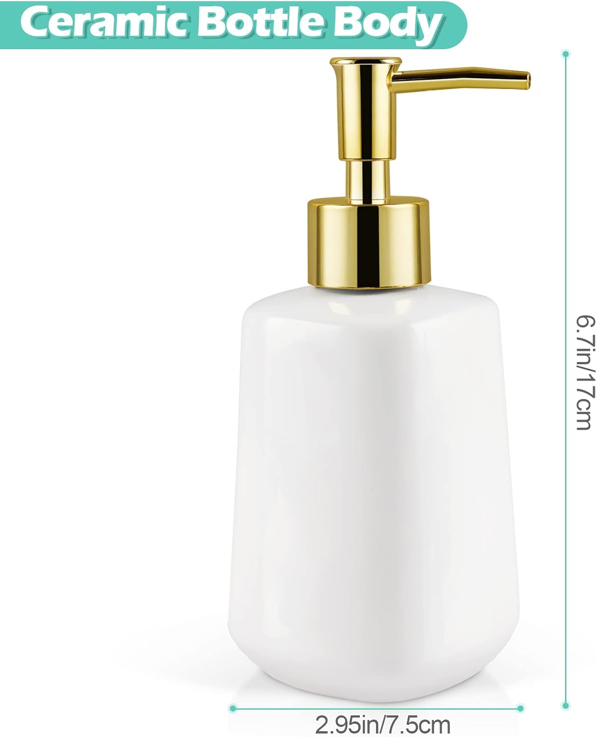 Natheeph Dish Soap Dispenser, Hand Soap Dispenser Ceramic Bottle, Refillable Liquid Great for Kitchen Dish Soap, Hand Soap, Essential Oil & Lotion (Bright White)