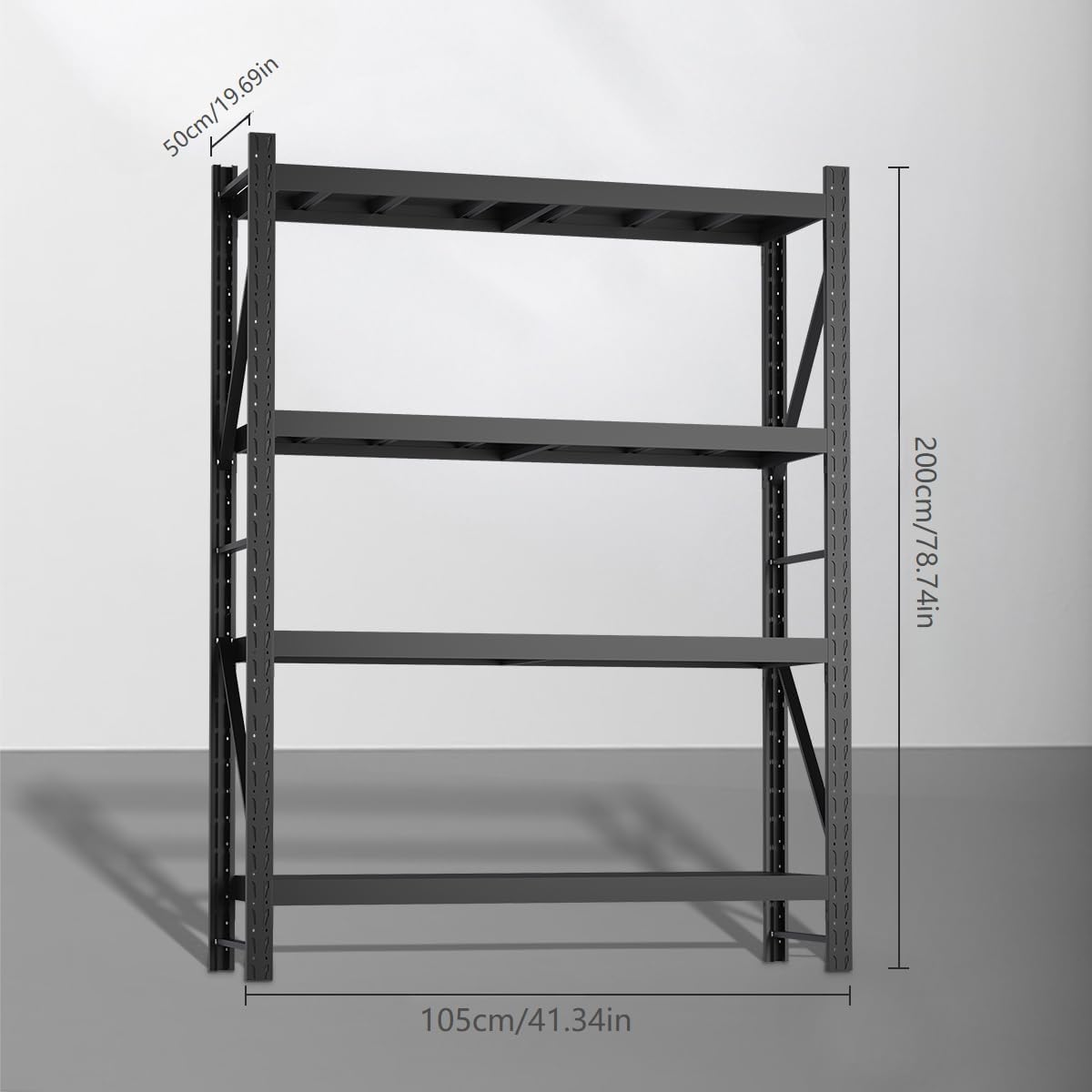 Storage Shelves Heavy Duty, Metal Garage Shelving Units, 4 Tier Storage Rack Shelf, Steel Industrial Shelving, Adjustable Standing Shelf for Basement/Warehouse (Black, W41.34*D19.69*H78.74)