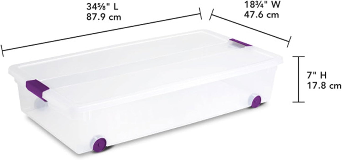 Sterilite 16-Pack 60 Quart ClearView Latch Box, Wheeled Underbed Organizer Bins with Latching Lids - Clear Plastic Organization Containers for Closet, Bedroom, Shelving Units and Everyday Home Storage