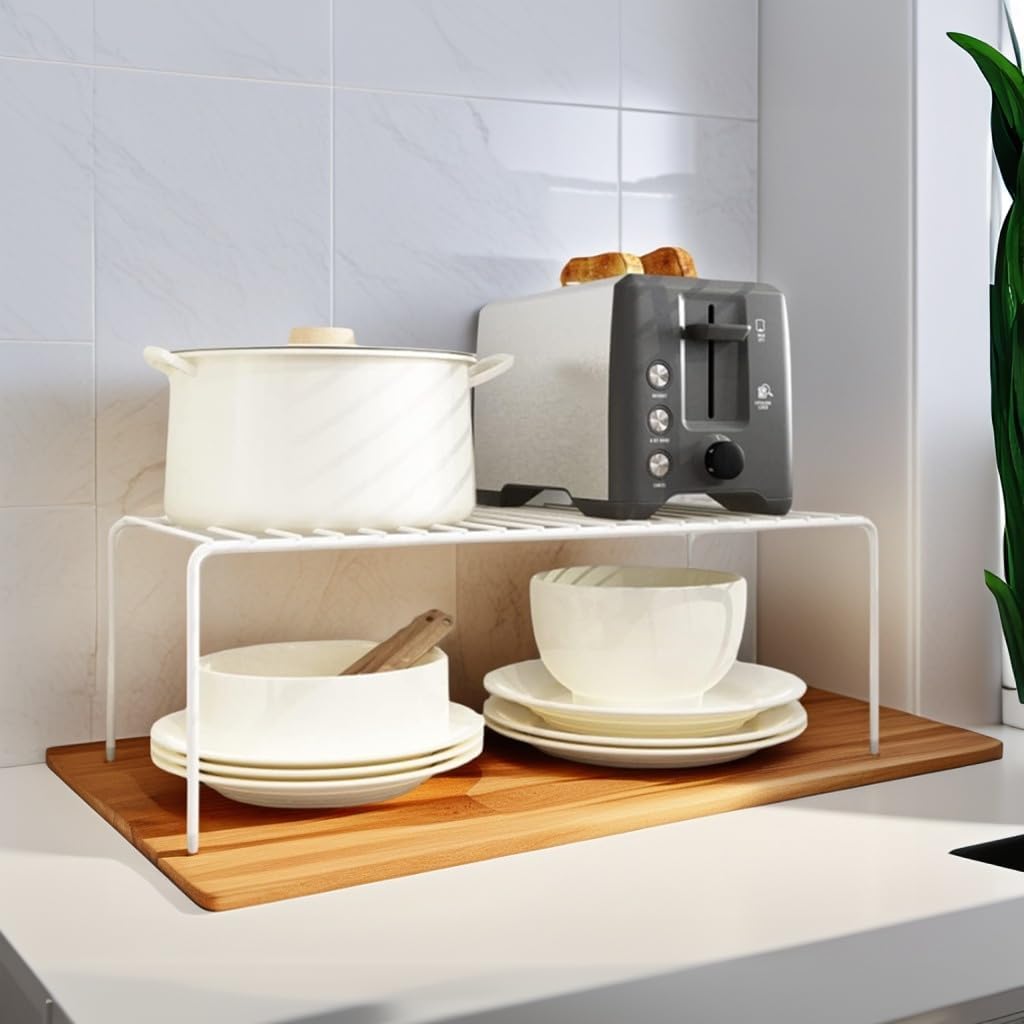 iPEGTOP Large (15.7 x 9.4 Inch) Kitchen Freezer Cabinet Storage Shelf, Set of 4 Rustproof Metal Wire Shelves Spice Shelf Rack Cupboard Organizer for Fridge Pantries Countertops Utensils, White