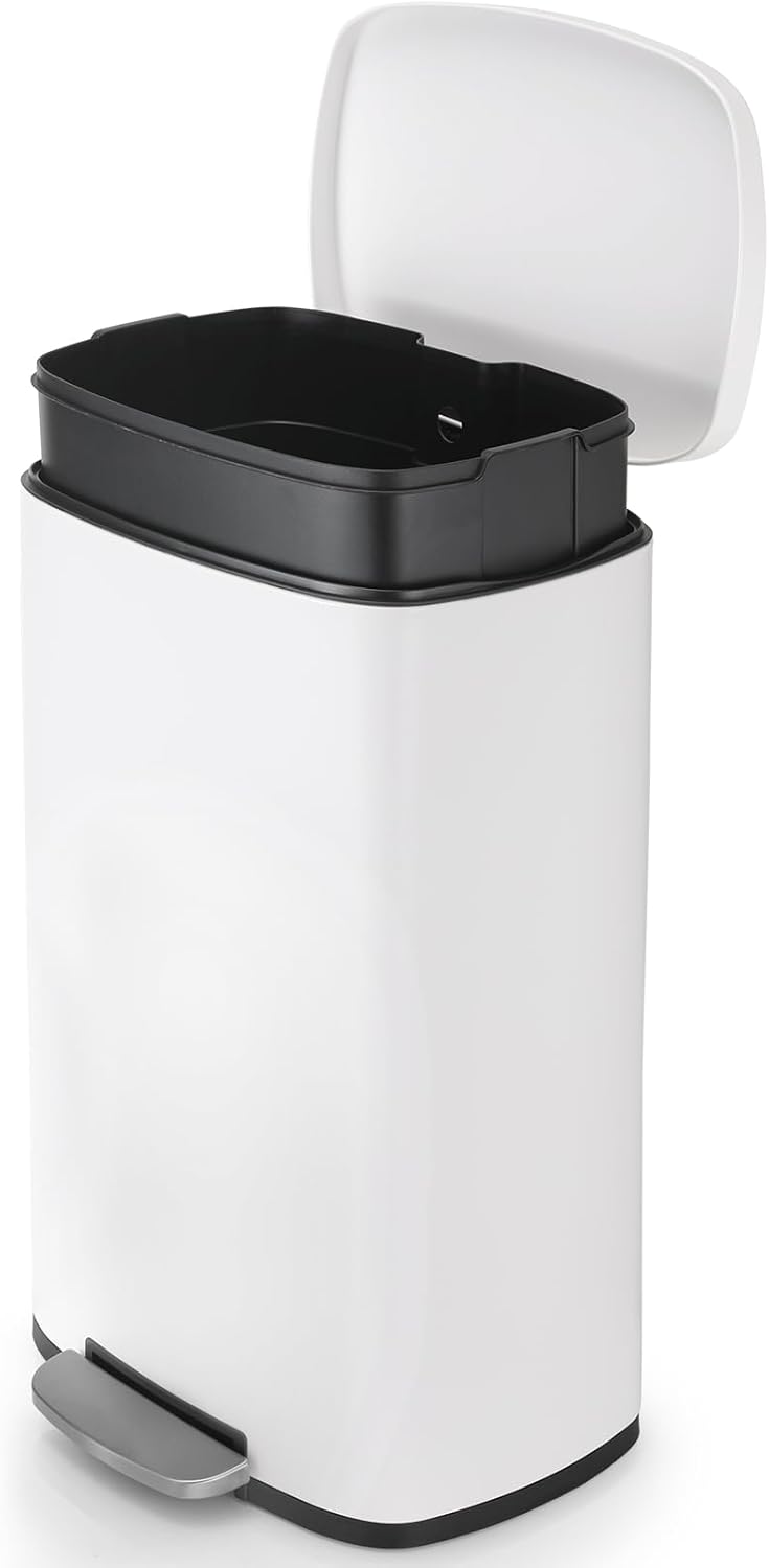 13.2 Gal Kitchen Trash Can, 50L Recycling or Garbage Bin, Brushed Stainless Steel Waste Basket, Soft&Quiet Close Dustbin, with Step-On Pedal, Removable Inner Bucket, for Home, Office, LIving Room
